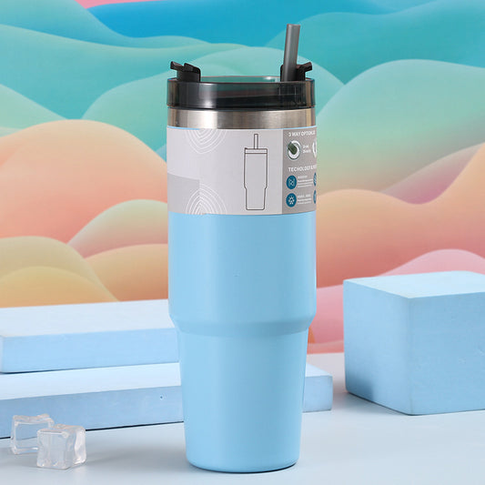 Stainless Steel Vacuum Cup Outdoor Portable Vehicle-mounted Cup With Straw