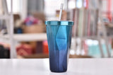 Hot pin tapered cup, diamond shaped vacuum insulated cup with suction cup stainless steel double layer water cup