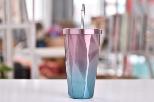 Hot pin tapered cup, diamond shaped vacuum insulated cup with suction cup stainless steel double layer water cup