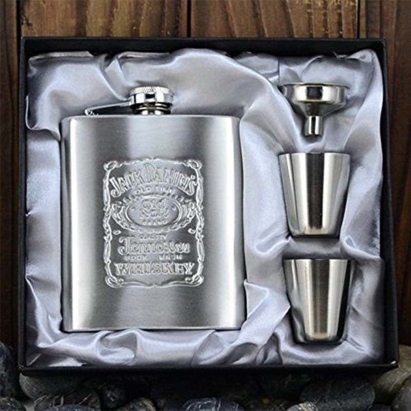 7 Oz Jack Stainless Steel Hip Flask Set