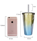 Hot pin tapered cup, diamond shaped vacuum insulated cup with suction cup stainless steel double layer water cup
