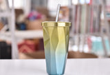 Hot pin tapered cup, diamond shaped vacuum insulated cup with suction cup stainless steel double layer water cup