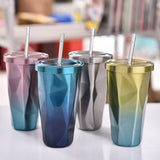 Hot pin tapered cup, diamond shaped vacuum insulated cup with suction cup stainless steel double layer water cup