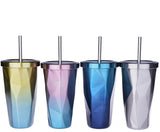 Hot pin tapered cup, diamond shaped vacuum insulated cup with suction cup stainless steel double layer water cup