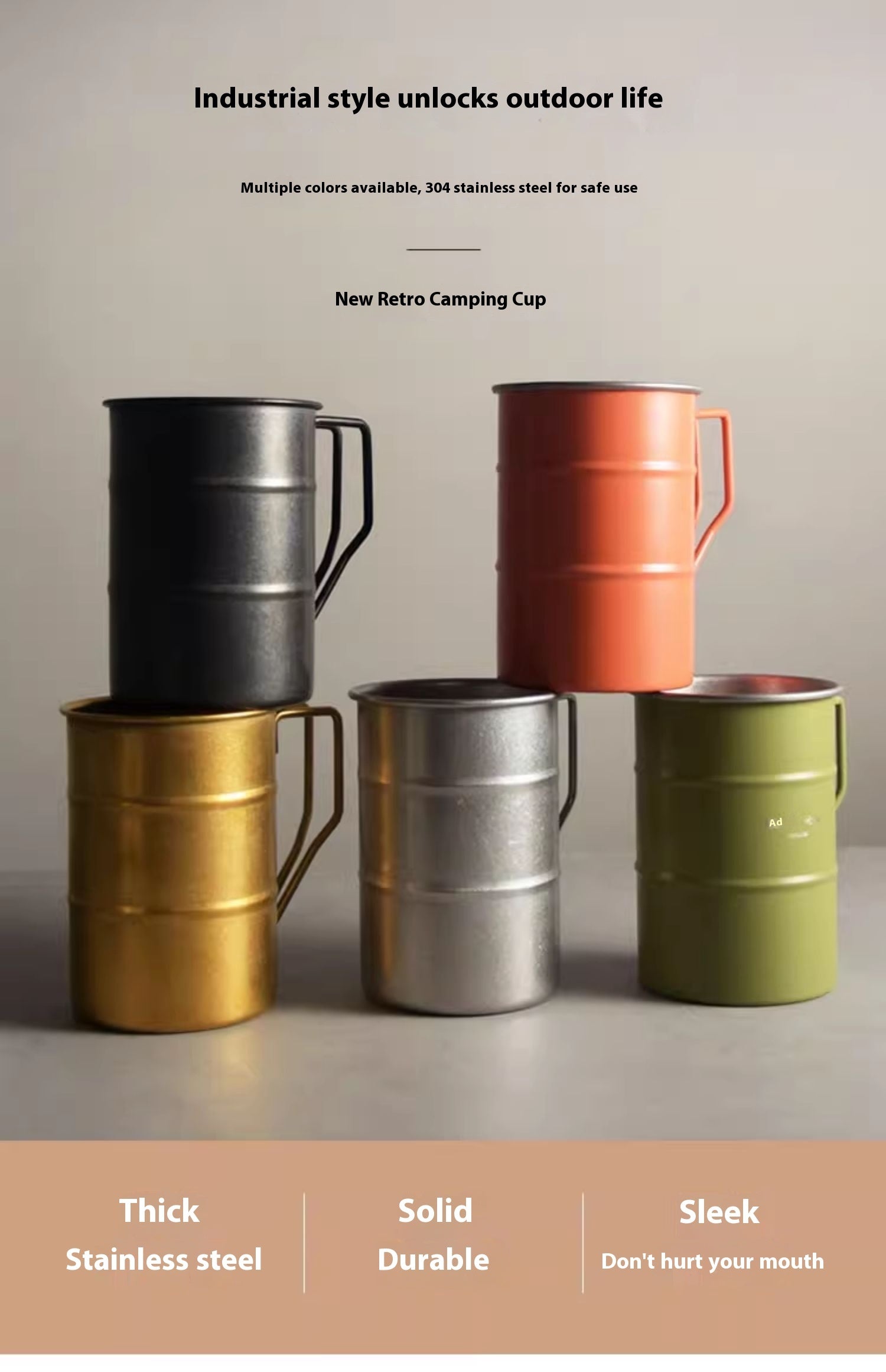 Distressed Camping Mug Outdoor Stainless Steel Coffee Cup
